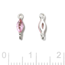 Zwischenst&uuml;ck, ovaler Zirkonia, 2 &Ouml;sen, rosa, Silber, 9,5x2x2,5mm, 2 Stk.