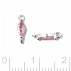 Zwischenst&uuml;ck, ovaler Zirkonia, 2 &Ouml;sen, rosa, Silber, 9,5x2x2,5mm, 2 Stk.