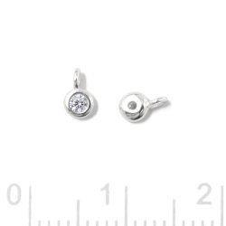 Anh&auml;nger, runder Zirkonia mit &Ouml;se, klar, Silber, 5x3x2mm, 2 Stk.