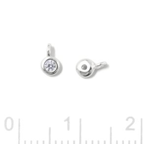Anhänger, runder Zirkonia mit Öse, klar, Silber, 5x3x2mm, 2 Stk.