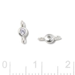 Zwischenglied mit rundem Zirkonia und 2 &Ouml;sen, klar, Silber, 7,5x3x2 mm, 2 Stck