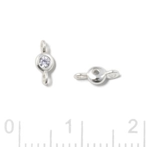 Zwischenglied mit rundem Zirkonia und 2 Ösen, klar, Silber, 7,5x3x2 mm, 2 Stck