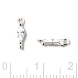 Zwischenst&uuml;ck, ovaler Zirkonia, 2 &Ouml;sen, klar, Sterlingsilber, 9,5x2x2,5mm, 2 Stk.