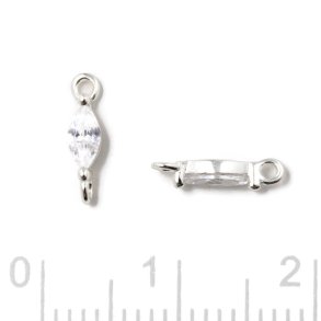 Zwischenstück, ovaler Zirkonia, 2 Ösen, klar, Sterlingsilber, 9,5x2x2,5mm, 2 Stk.