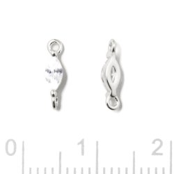 Zwischenst&uuml;ck, ovaler Zirkonia, 2 &Ouml;sen, klar, Sterlingsilber, 9,5x2x2,5mm, 2 Stk.