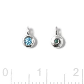 Anhänger, runder Zirkonia mit Öse, topasblau, Silber, 5x3x2mm, 2 Stk.