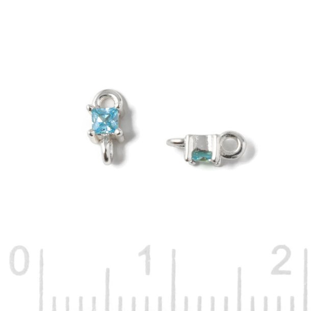 Small link, square shape zirconia with 2 loops, Topaz, silver, 6x3x2.5mm, 2pcs