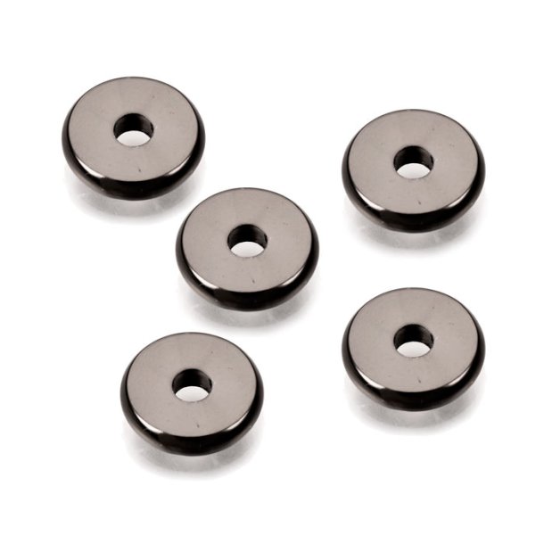 Simple heishi style coin with hole in the middle, black plated brass, 6x1,2mm, 10pcs