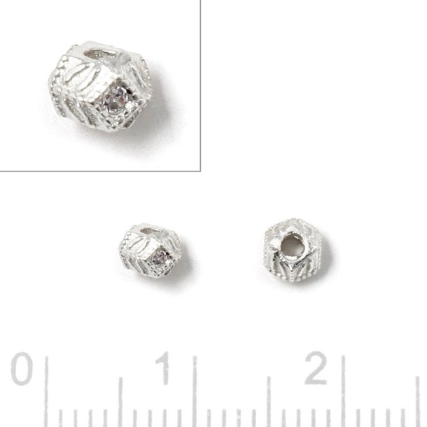 Faceted nubbed pearl with two zircons, silver, 4.5x3.5 mm, 2 pcs.