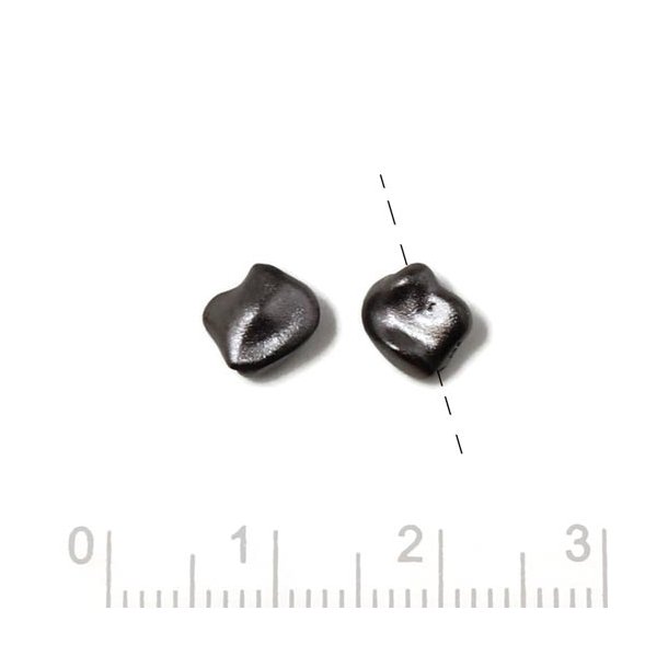 Uneven bead, frosted, black silver, vertically drilled, 8x7x3mm, 2pcs