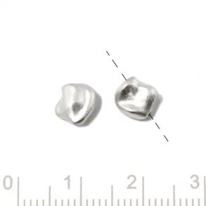 Uneven bead, frosted, silver, vertically drilled, 8x7x3mm, 2pcs