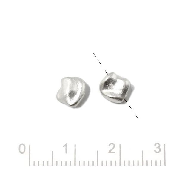 Uneven bead, frosted, silver, vertically drilled, 8x7x3mm, 2pcs