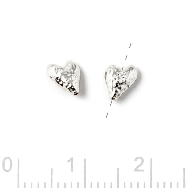 Small heart, bead with hammered surface, silver, 6x5 mm, 2 pcs