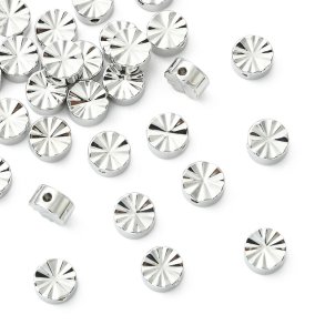 Flache, runde, facettierte Perle, platiniertes Messing, 5x3 mm, 6 St�ck