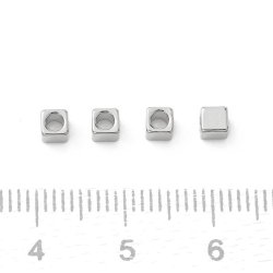 Square cubic bead, 18K platinum-plated brass, 3x3x3 mm, 10 pcs