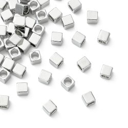 Square cubic bead, 18K platinum-plated brass, 3x3x3 mm, 10 pcs