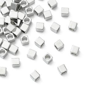 Square cubic bead, 18K platinum-plated brass, 3x3x3 mm, 10 pcs