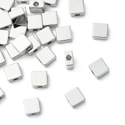 Square flat bead, platinum-plated brass, 6x6x3 mm, 6 pcs
