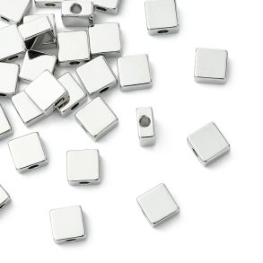 Square flat bead, platinum-plated brass, 6x6x3 mm, 6 pcs
