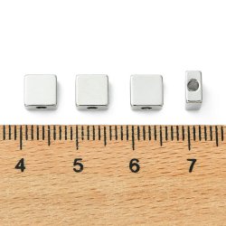 Square flat bead, platinum-plated brass, 6x6x3 mm, 6 pcs