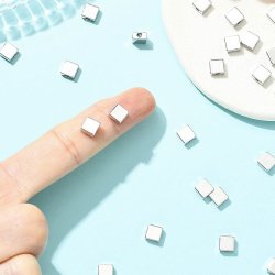 Square flat bead, platinum-plated brass, 6x6x3 mm, 6 pcs