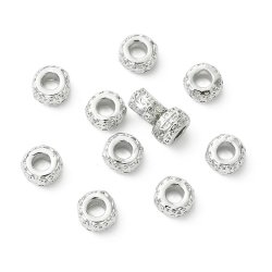 Perle mit ethnischem Muster, Rondelle, platiniertes messing, 7x4,5 mm, 6 Stck