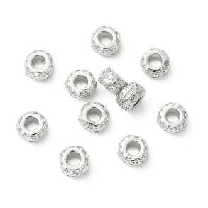 Perle mit ethnischem Muster, Rondelle, platiniertes messing, 7x4,5 mm, 6 Stck