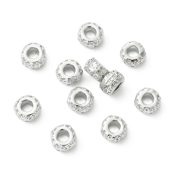 Perle mit ethnischem Muster, Rondelle, platiniertes messing, 7x4,5 mm, 6 Stck