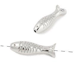 Oval bead shaped like a fish, platinum-plated brass, 17.5x6mm, 2 pcs