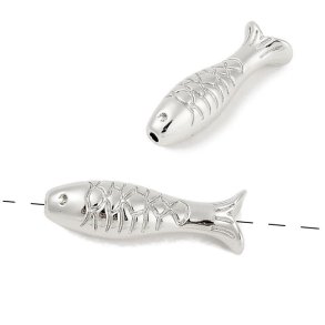 Oval bead shaped like a fish, platinum-plated brass, 17.5x6mm, 2 pcs