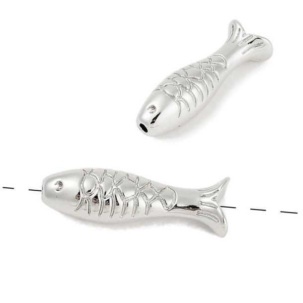 Oval bead shaped like a fish, platinum-plated brass, 17.5x6mm, 2 pcs