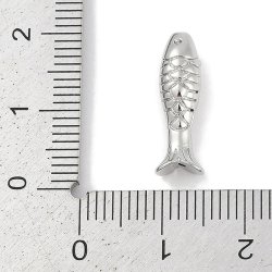 Oval bead shaped like a fish, platinum-plated brass, 17.5x6mm, 2 pcs