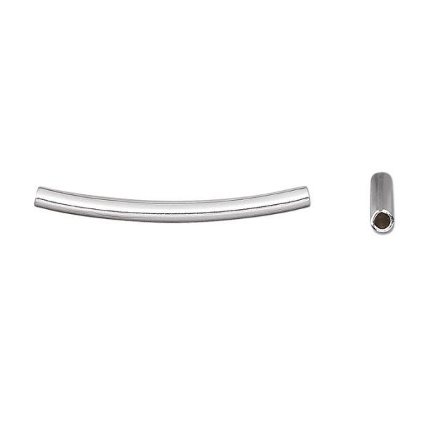 curved tube, silver-plated brass, 26x3mm, 20pcs.