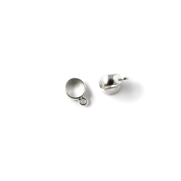 Ring/spacer bead, round, shiny silver with eye, hole diameter 5.2mm, 1pc.