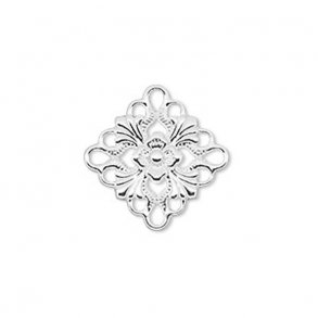 Square pendant, silver-plated brass, 20x20 mm, 4 pcs.