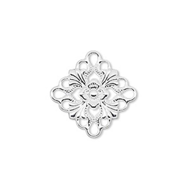 Square pendant, silver-plated brass, 20x20 mm, 4 pcs.