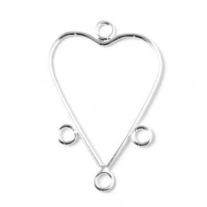 Simple heart silhouette, silver-plated brass, 4 eyes, 33x22mm, 2pcs.