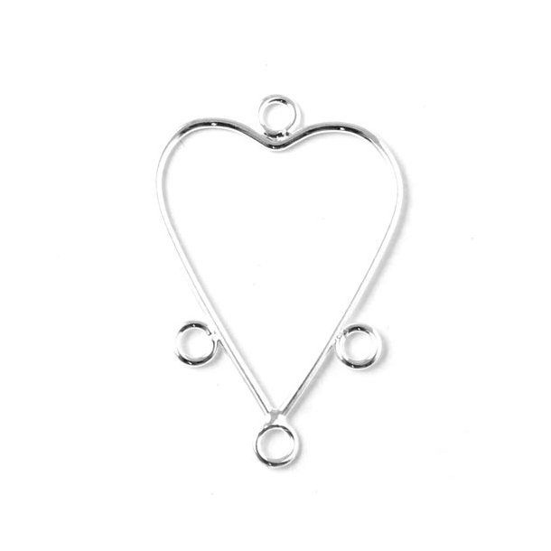 Simple heart silhouette, silver-plated brass, 4 eyes, 33x22mm, 2pcs.