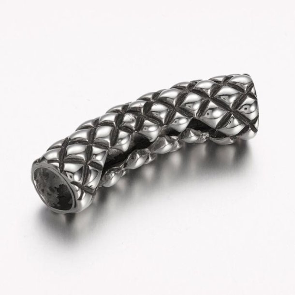Rohrperle, gekr&uuml;mmt, Stahl, verziert, einzelne Lilie, 47x13.5 mm, 9.5 mm Loch, 1 Stk.