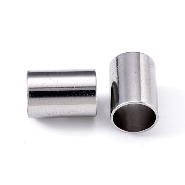 Tube bead, stainless steel, 10x7mm with hole size of 6.2mm, 2pc.