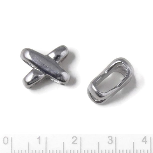 Connector bead, criss-cross weave, steel, hole size 10,5x4 mm, 1pc.