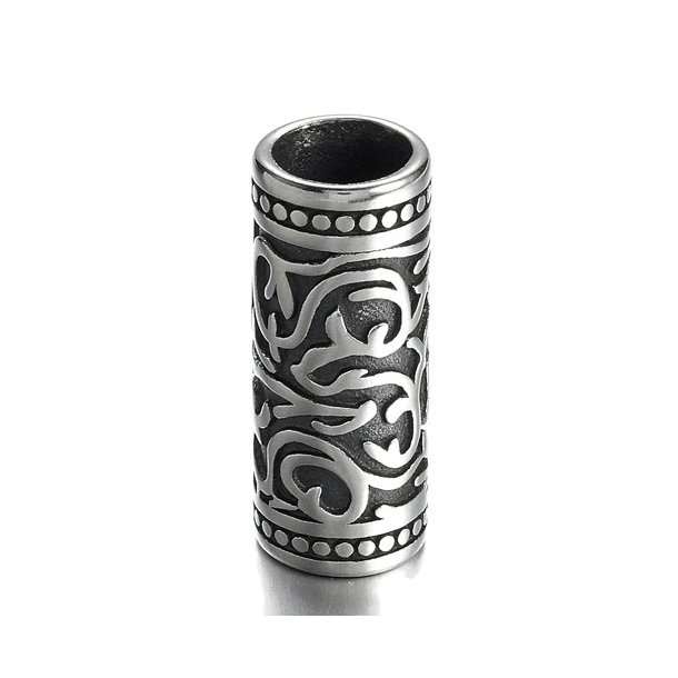 Tube bead, steel, organic branch design, 24x9mm with hole size of 7mm, 1pc.