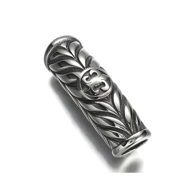 Tube bead, steel, ornamented, 31x10mm, hole size 6mm, 1pc.