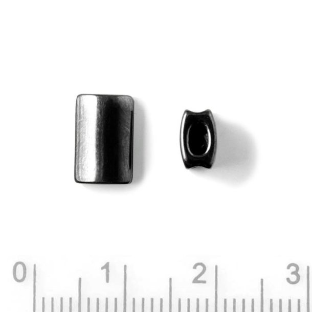 Locking-bead for macrame bracelets, shiny black, steel, 12x8x5mm, 1pc