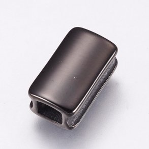 Locking-bead for macrame bracelets, frosted, black, steel, 12x8x4mm, 1pc