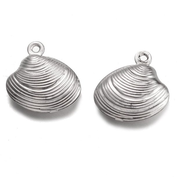 Shell pendant with loop, steel, 13,5x4,5 mm, 2pcs
