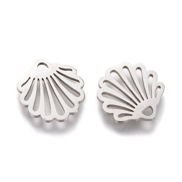 Shell outline, pendant with 1,5 mm hole, flat, steel, 14x13x1 mm, 2 pcs