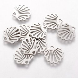 Muschel kontur, Anh&auml;nger mit 1,5 mm Loch, flach, Stahl, 14x13x1 mm, 2 St&uuml;ck