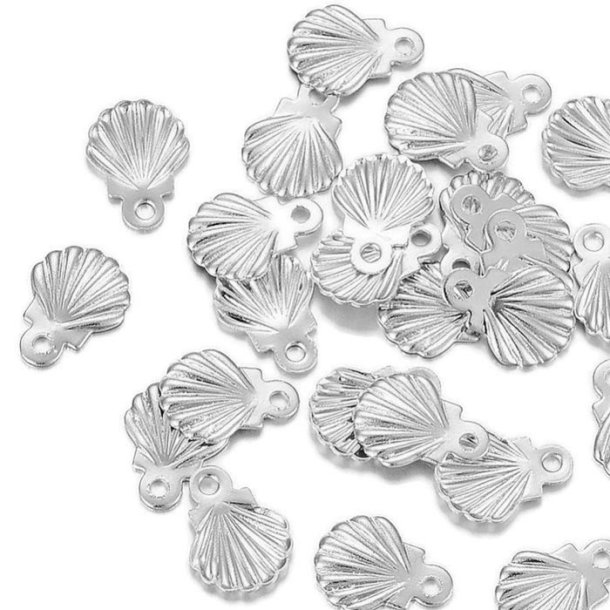 Shell pendant with loop, steel, steel color, 7.5x5.5x0.8mm, 10pcs