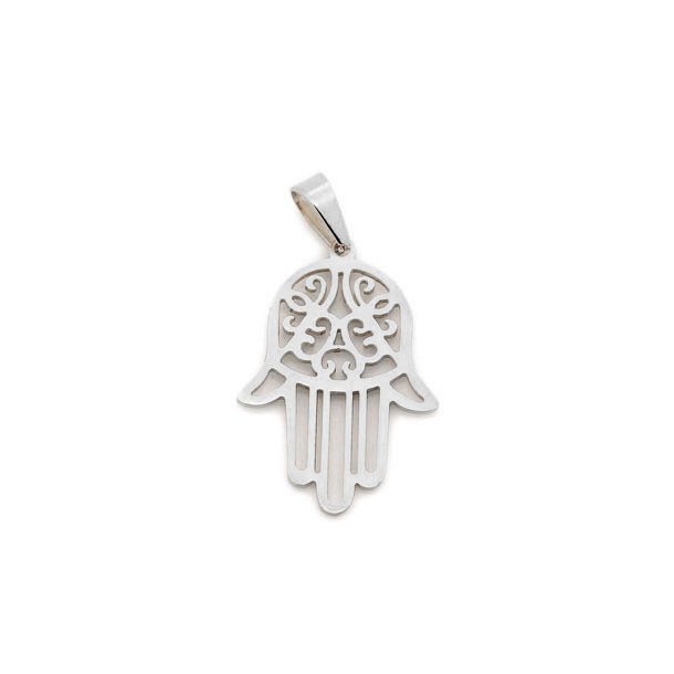 Hamsa pendant with bail, stainless steel, 43x29x1.5mm, 1pc